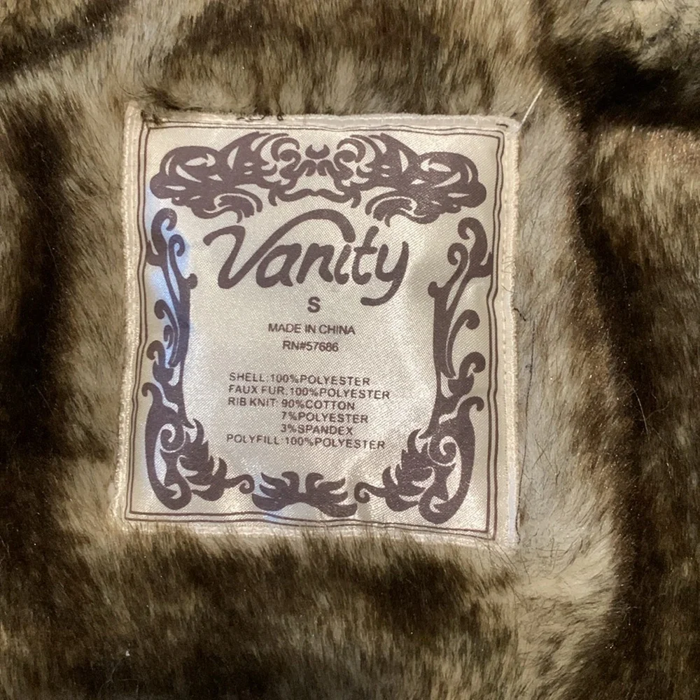 Vanity Brown Puffer Vest with Faux Fur Lining and Hat • Size Small - Picture 10 of 12